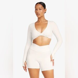 CSB Cropped Long-Sleeve Wrap Top in Cream